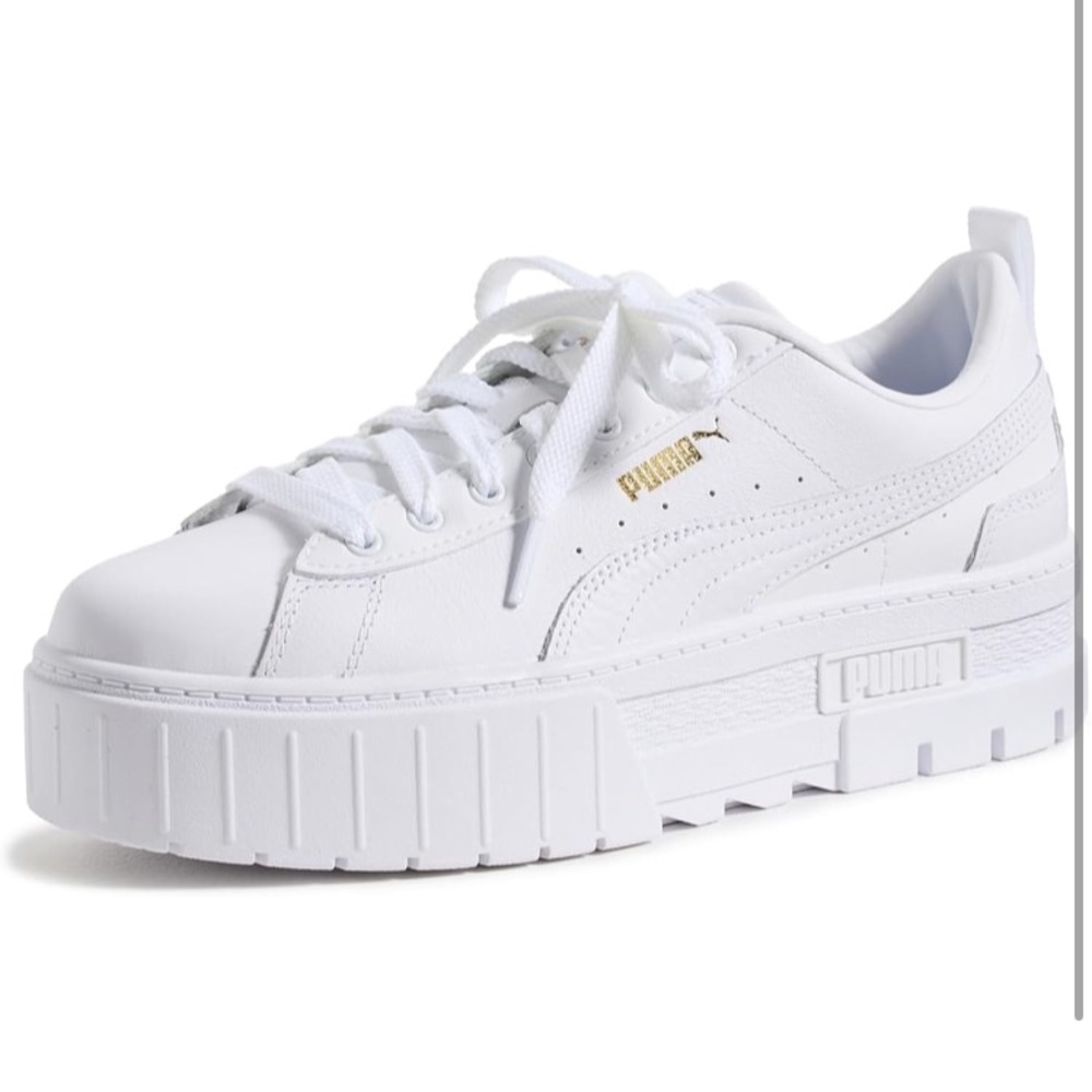 PUMA Women's Mayze White and Gold Platform Sneakers - Picture 2 of 9